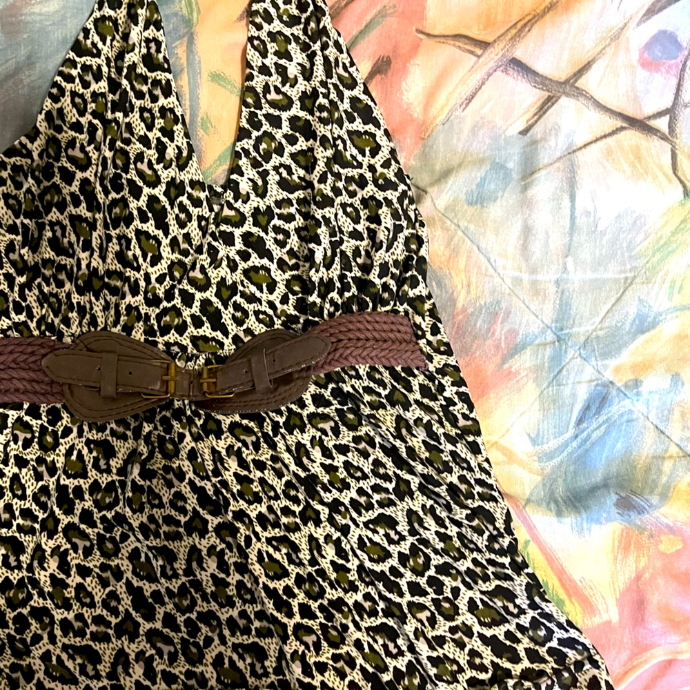 Backless Halter neck shirt, Tiger Print, Brown belt design